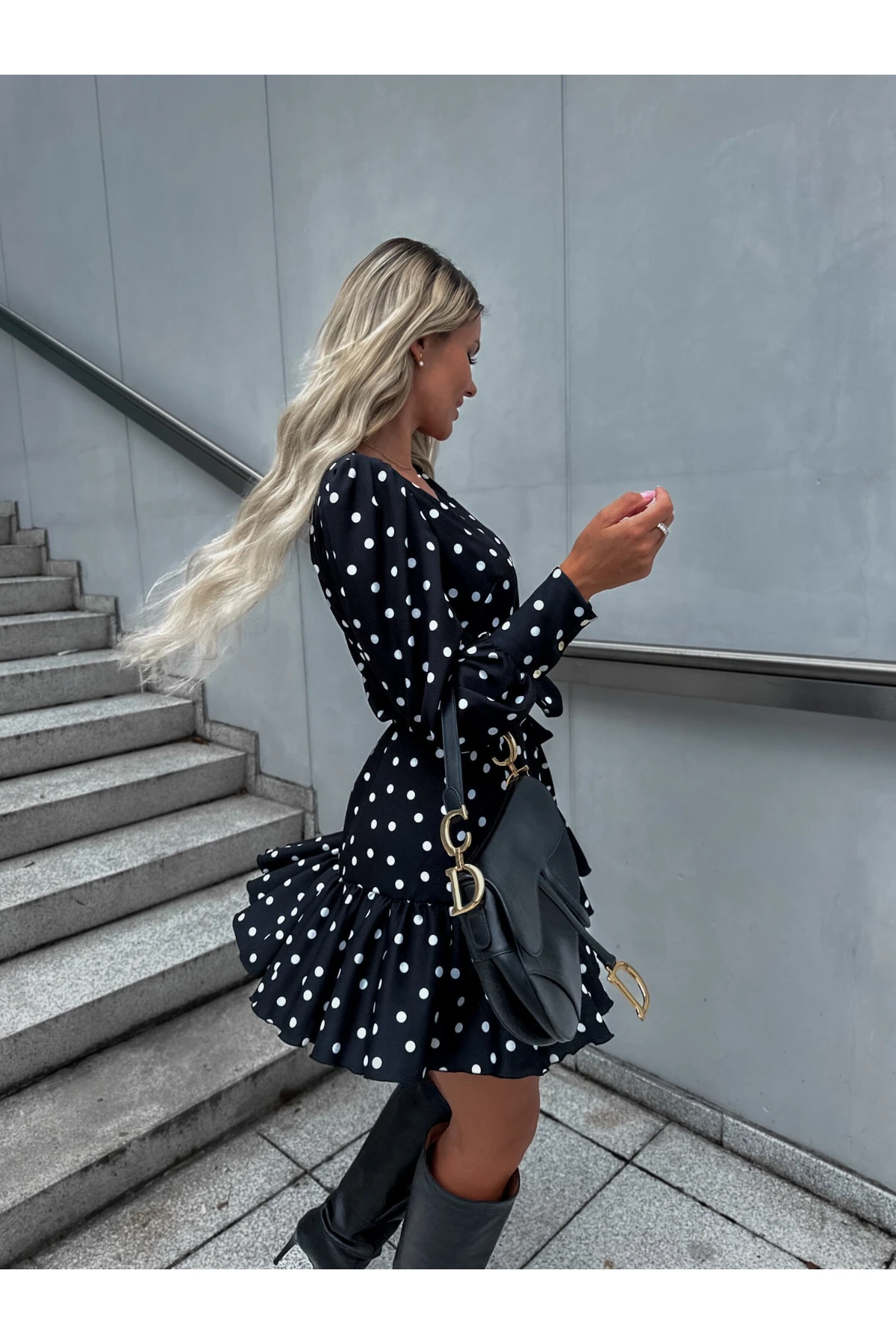 Moscrep Kumaş Puantiyeli Elbise