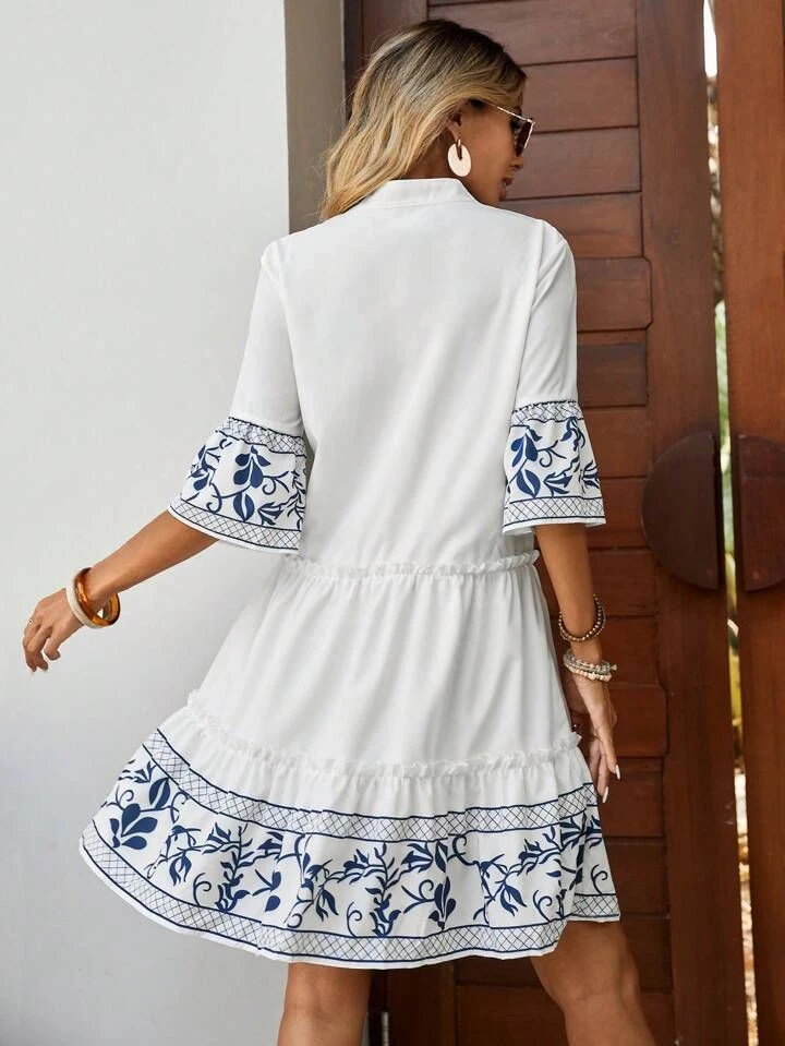 Nakış Desenli Poplin Kumaş  Elbise