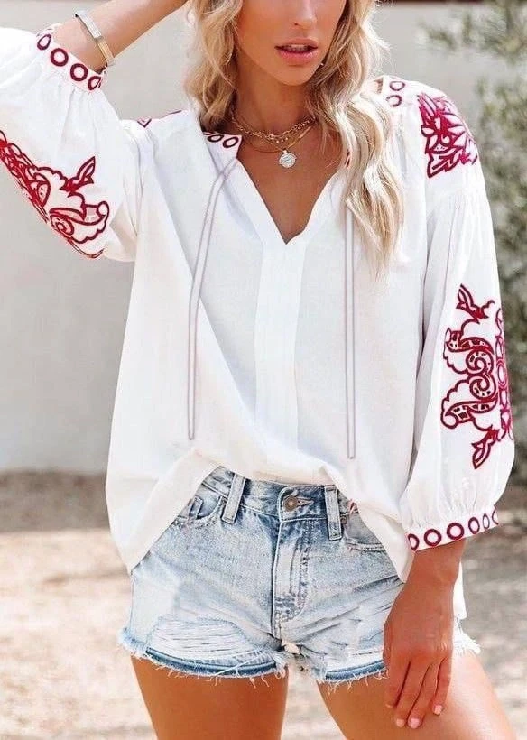 Nakışlı Keten Bluz