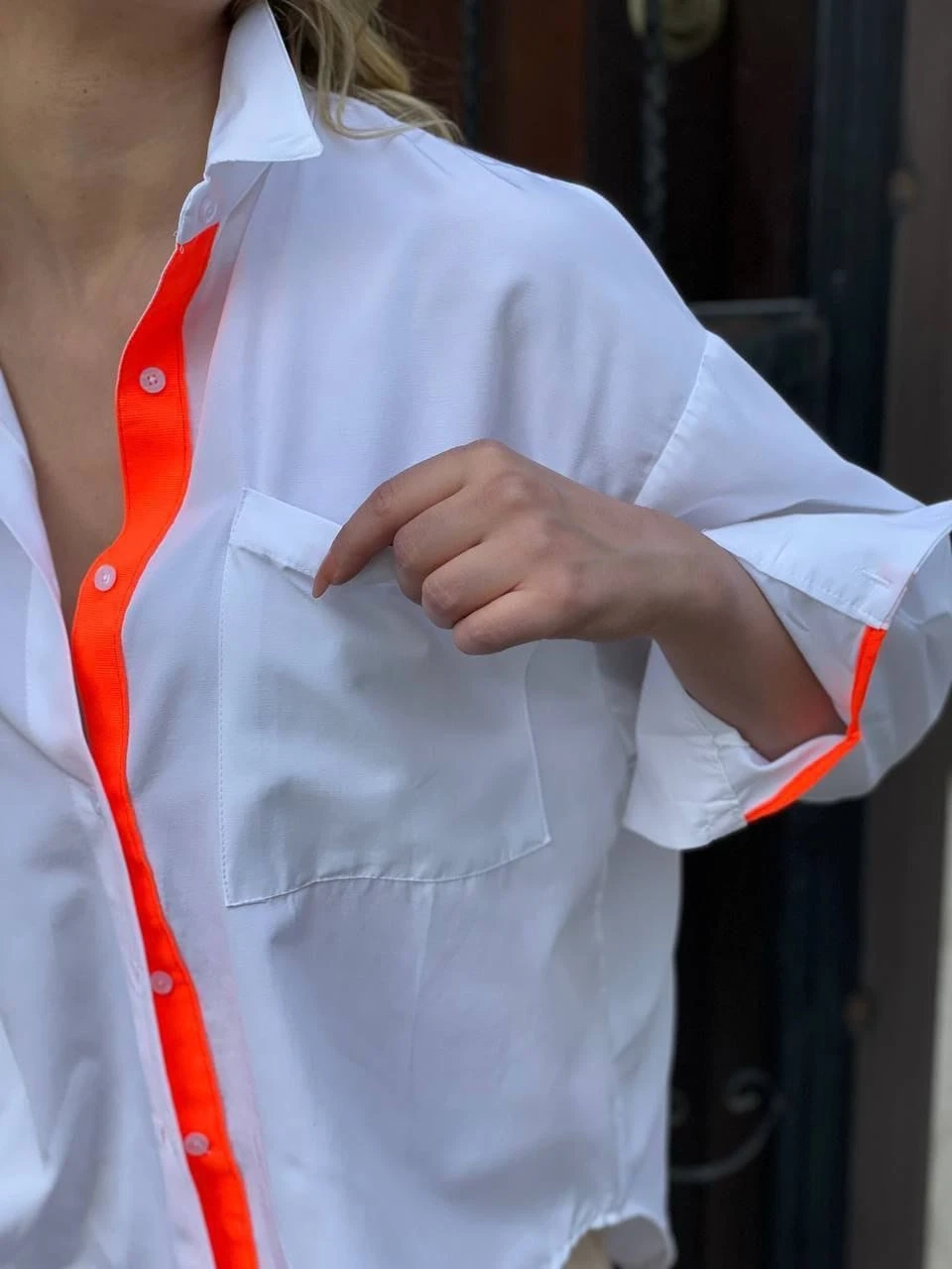 Neon Şeritli Poplin Gömlek