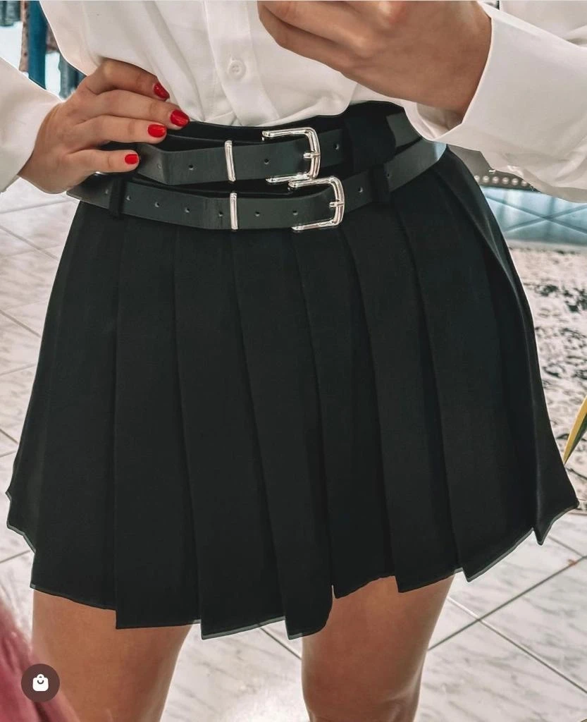 New Model Çift Kemerli Dabıl Kumaş Etek