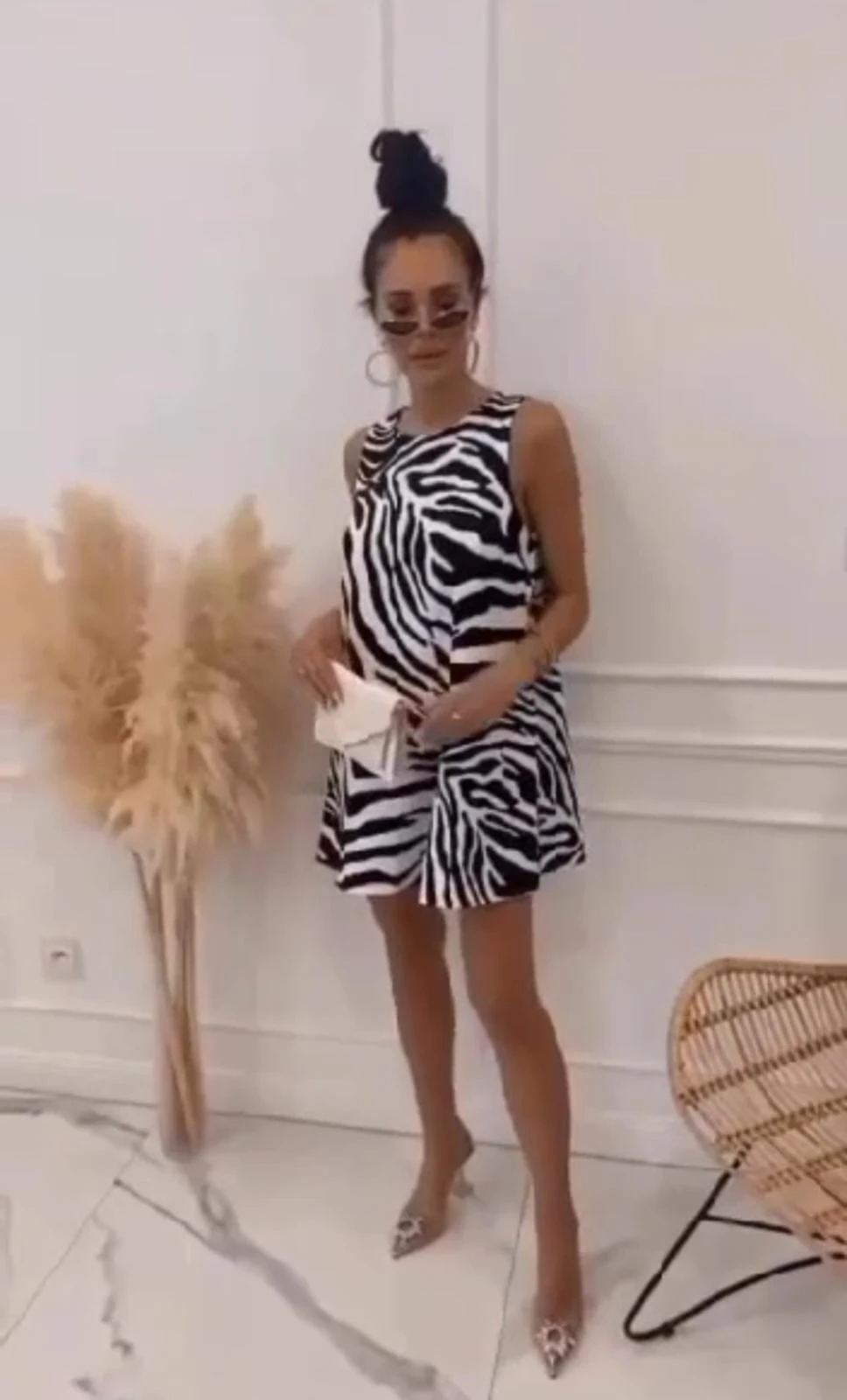 New Sezon Prenses Kumaş Zebra Desen Şort Elbise