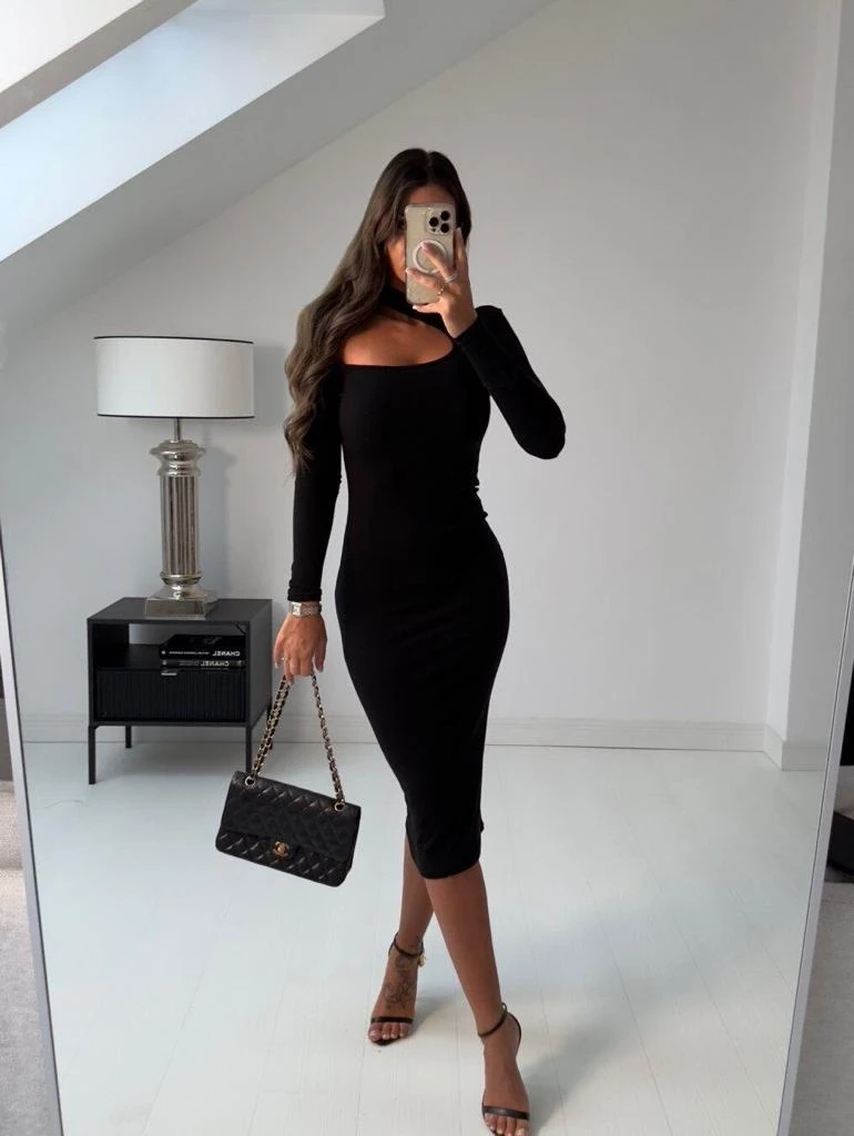 Omuz Dekolteli Kaşkorse Elbise