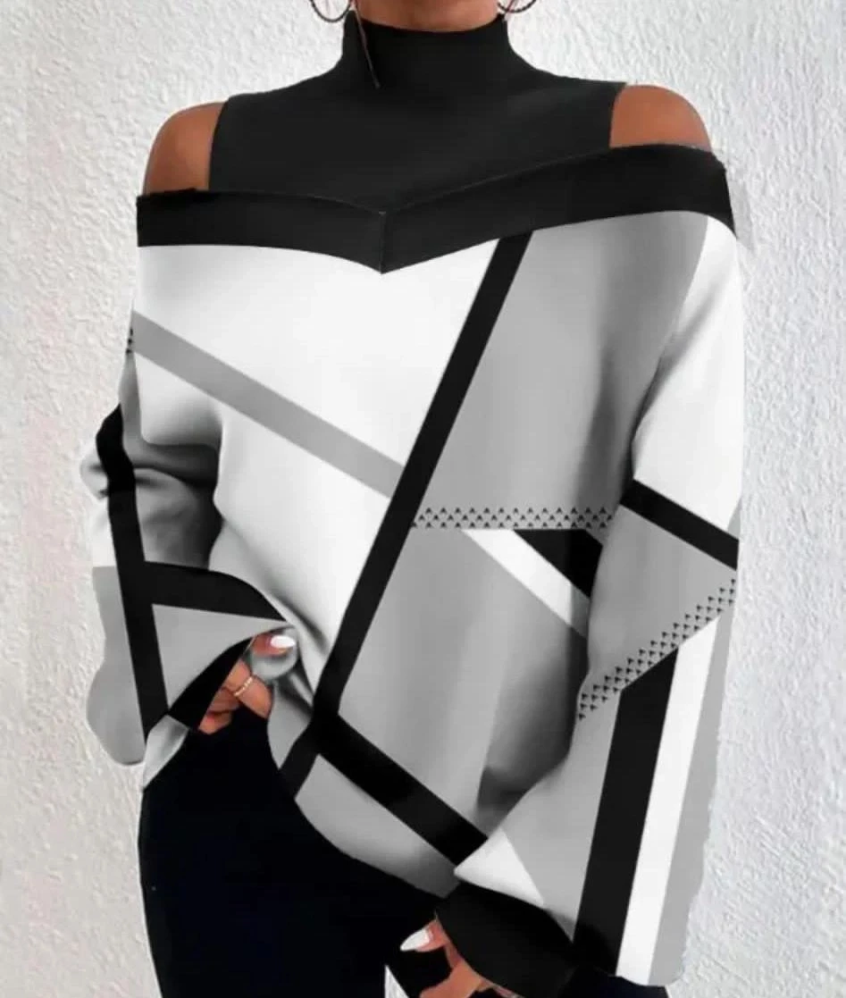 Dalgıç Kumaş Çizgi Desen Dijital Baskılı Bluz