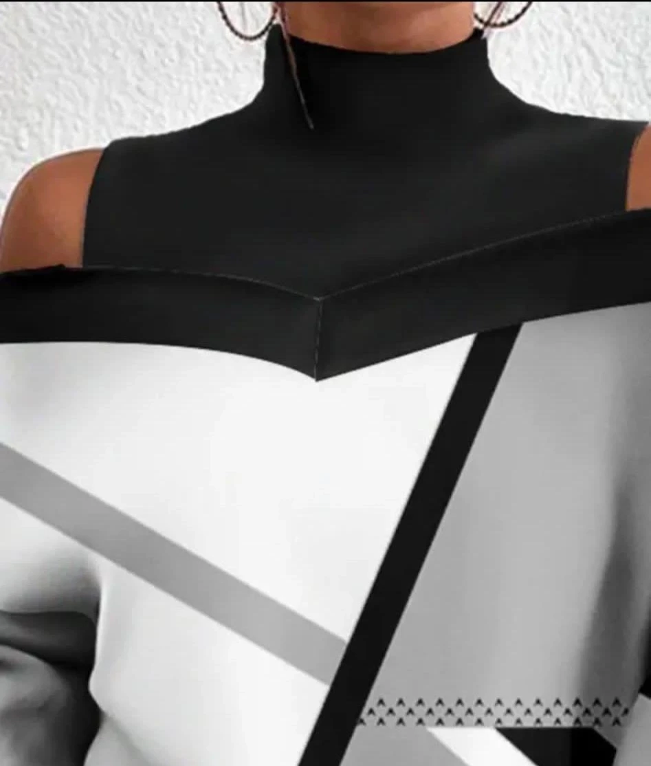 Dalgıç Kumaş Çizgi Desen Dijital Baskılı Bluz