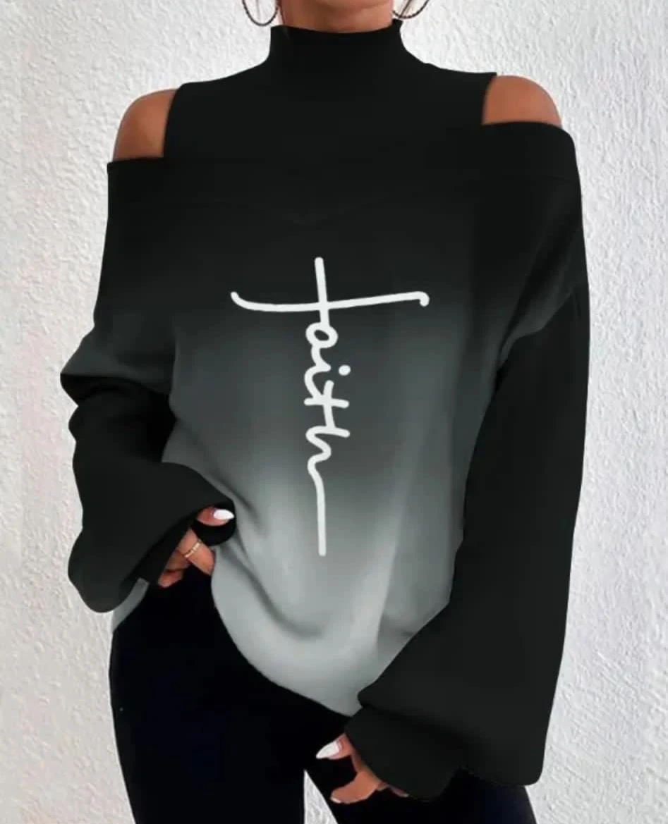 Dalgıç Kumaş Yazı Detaylı Dijital Baskılı Bluz