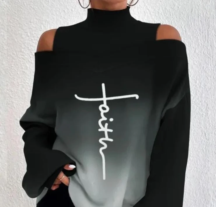 Dalgıç Kumaş Yazı Detaylı Dijital Baskılı Bluz