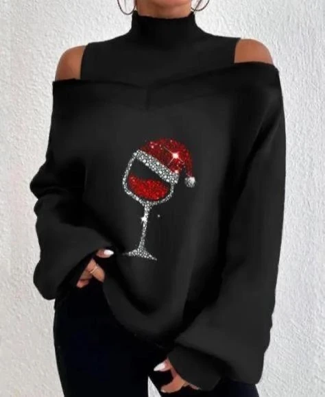 Dalgıç Kumaş Yeni Yıl Konseptli Dijital Baskılı Bluz