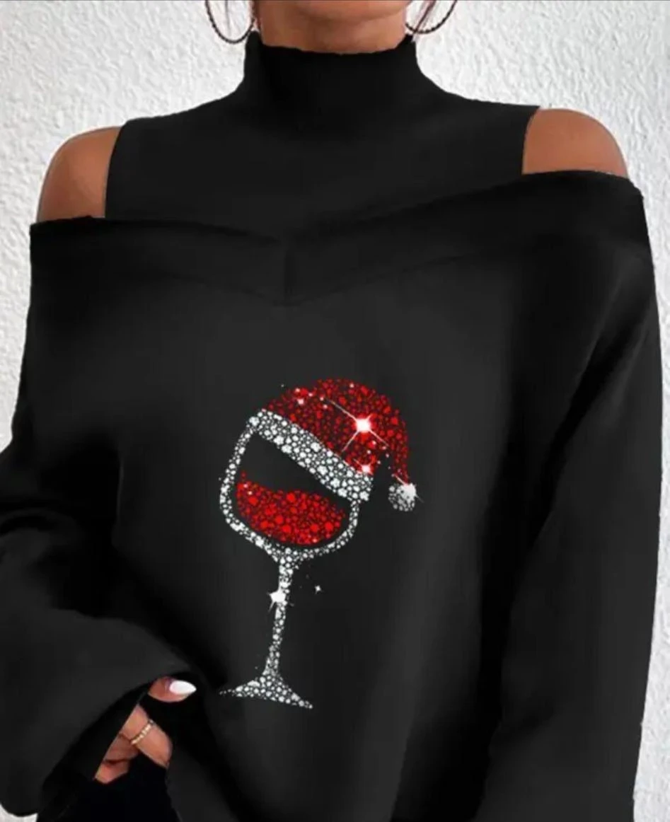 Dalgıç Kumaş Yeni Yıl Konseptli Dijital Baskılı Bluz