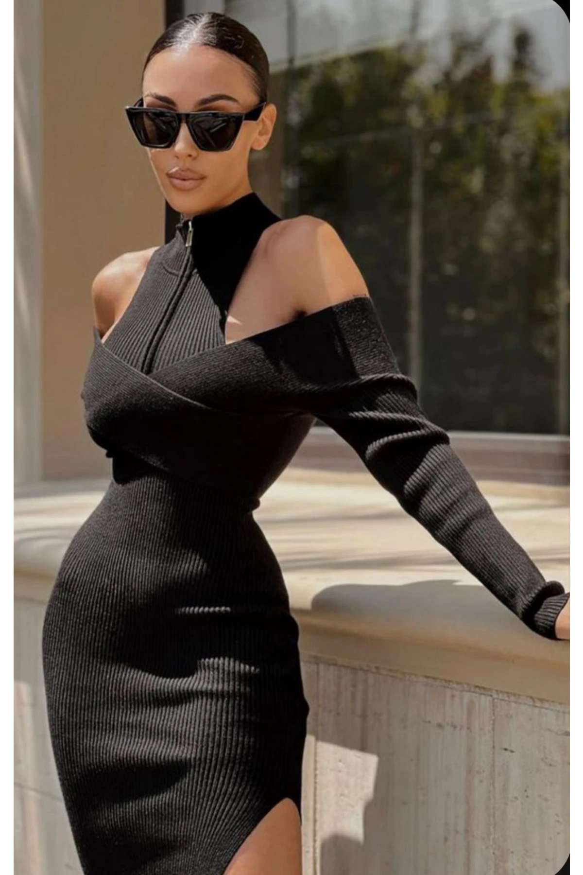 Örme Kaşkorse Kumaş Fermuar Detaylı Elbise