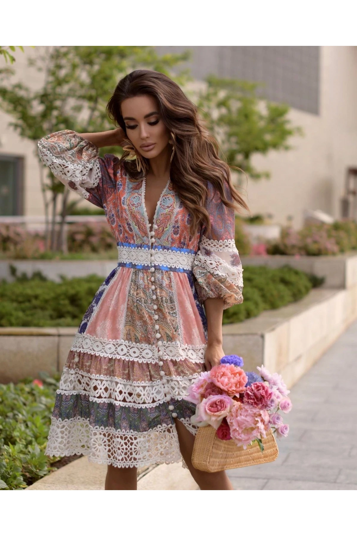 Ottom Kumaş Dantelli Elbise