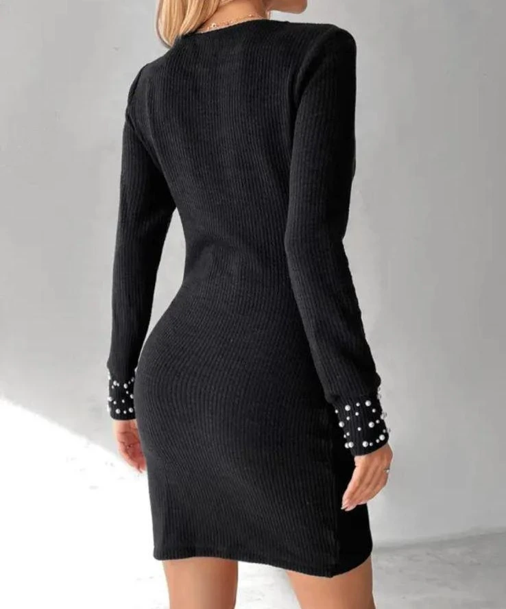 Ottoman Kaskorse Kumaş İnci Detaylı Elbise