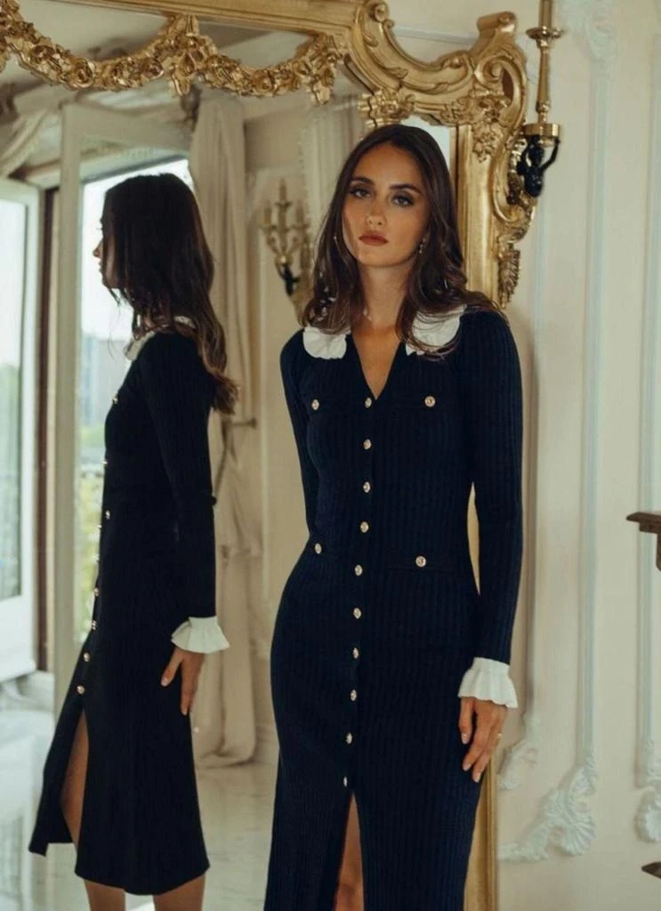 Ottoman Raporlu Kaşkorse Düğme Detaylı Elbise