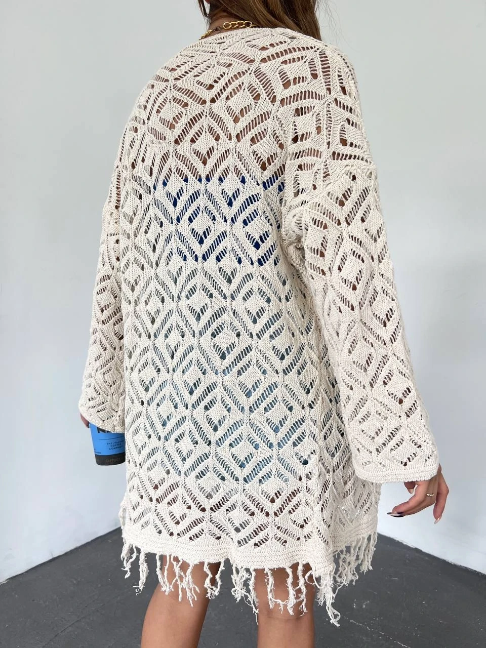 Pamuk İplik Ajurlu Saçaklı Hırka