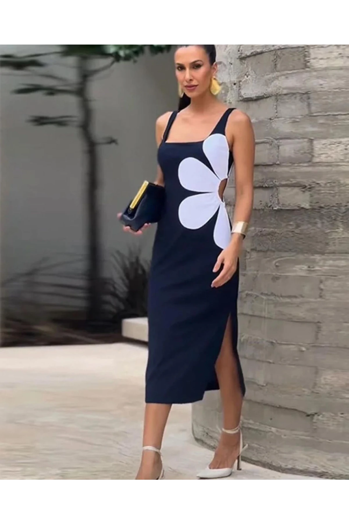 Papatyalı Keten Elbise