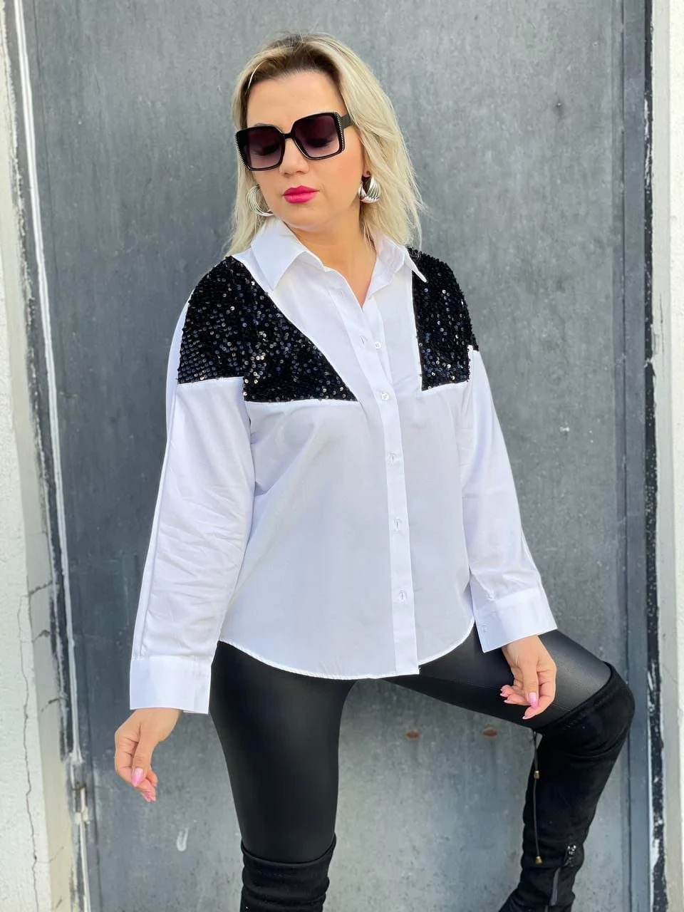 Payetli Tasarım Poplin Gömlek