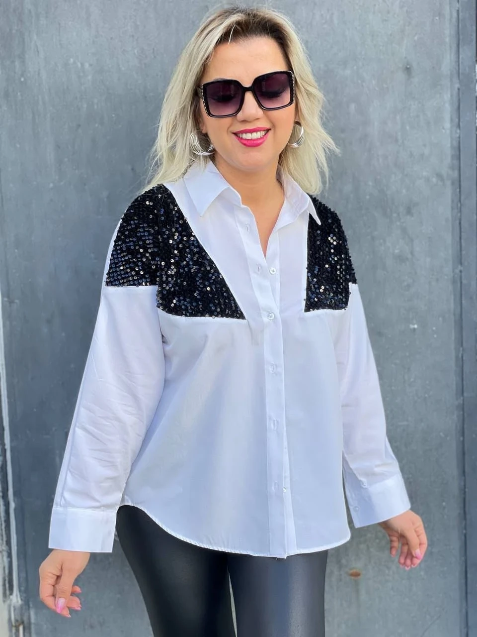 Payetli Tasarım Poplin Gömlek