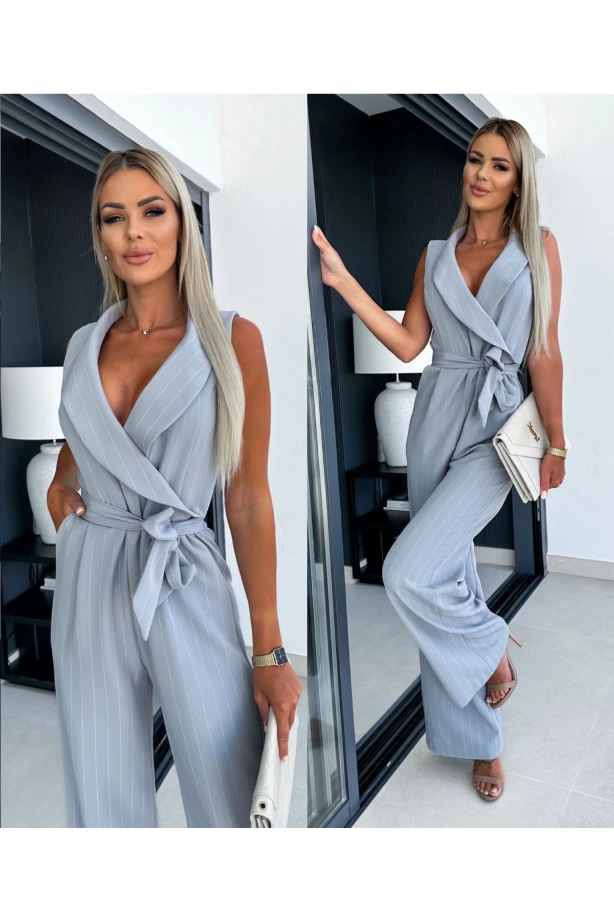 Poliviskon Kumaş Kuşaklı Cep Detaylı Tulum