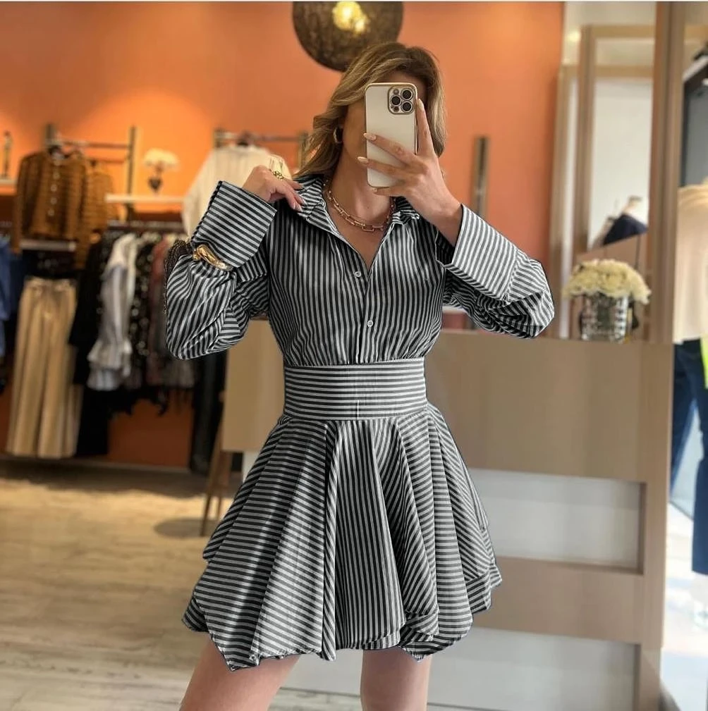 Poplin Kumaş Çizgili Gömlek Elbise