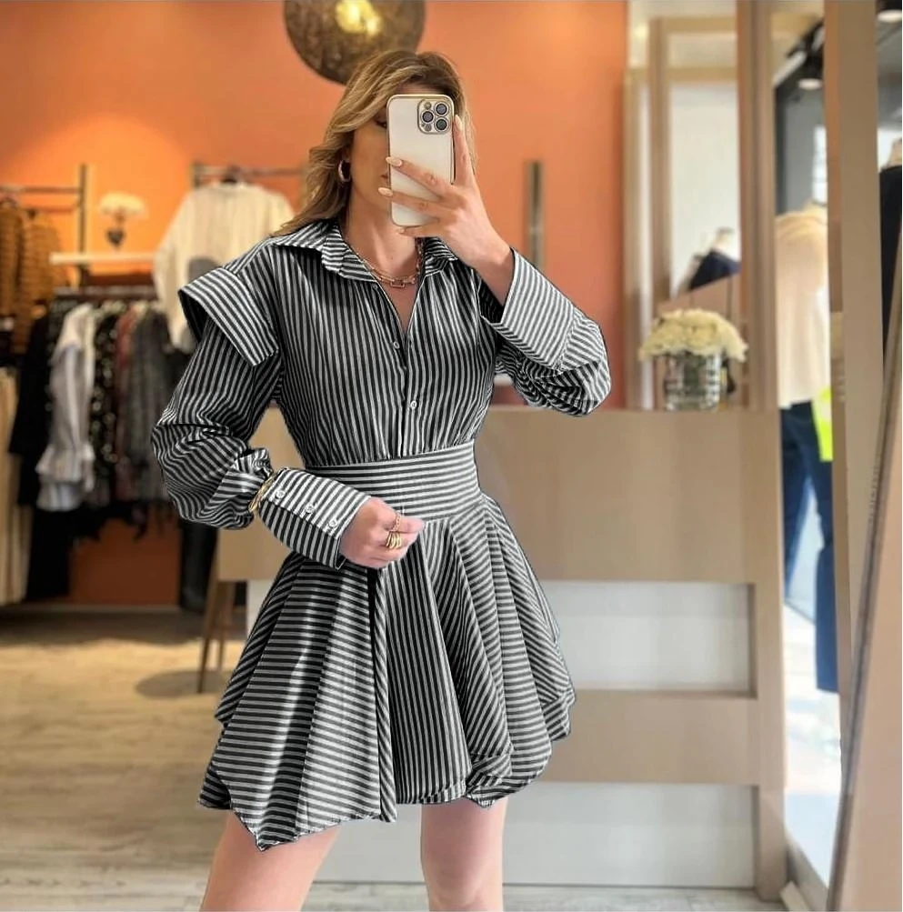 Poplin Kumaş Çizgili Gömlek Elbise