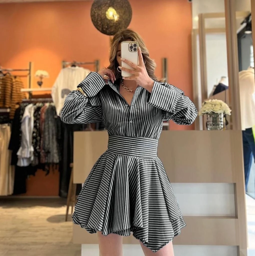 Poplin Kumaş Çizgili Gömlek Elbise