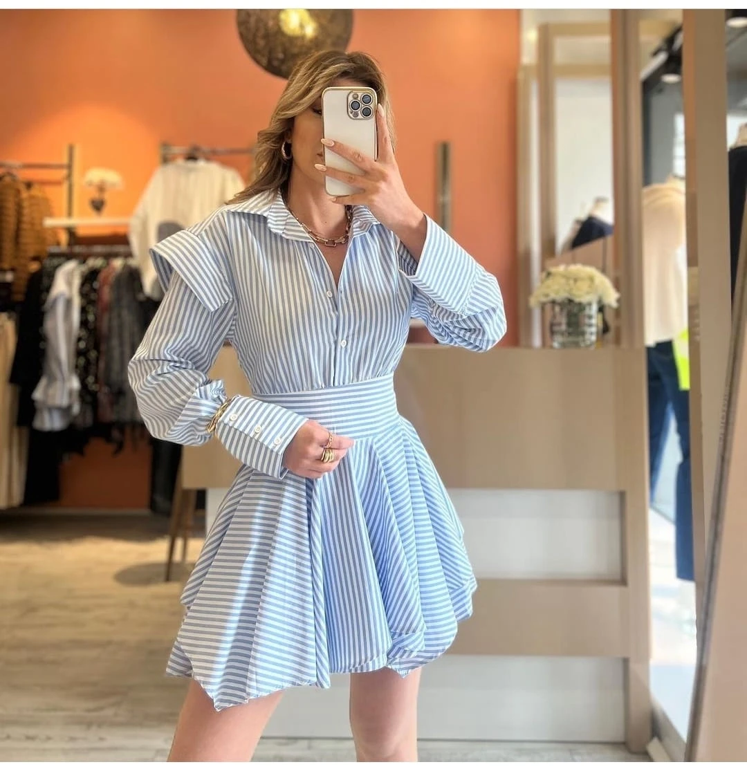 Poplin Kumaş Çizgili Gömlek Elbise