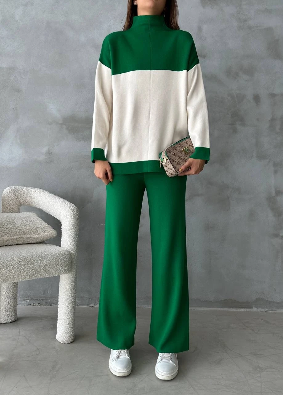 Rahat Kalıp Çift Renkli Triko Takım