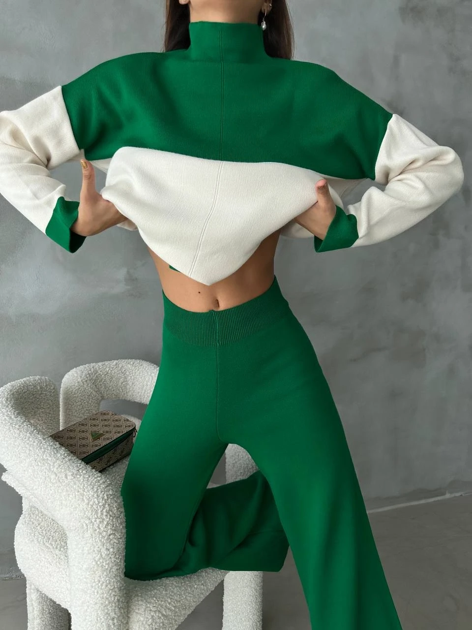 Rahat Kalıp Çift Renkli Triko Takım