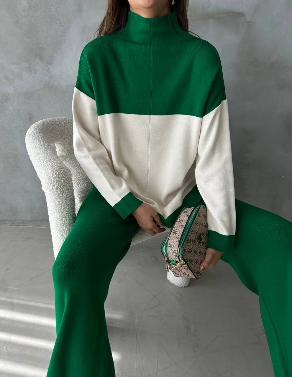 Rahat Kalıp Çift Renkli Triko Takım