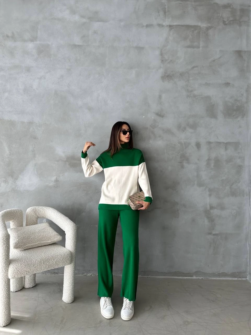 Rahat Kalıp Çift Renkli Triko Takım