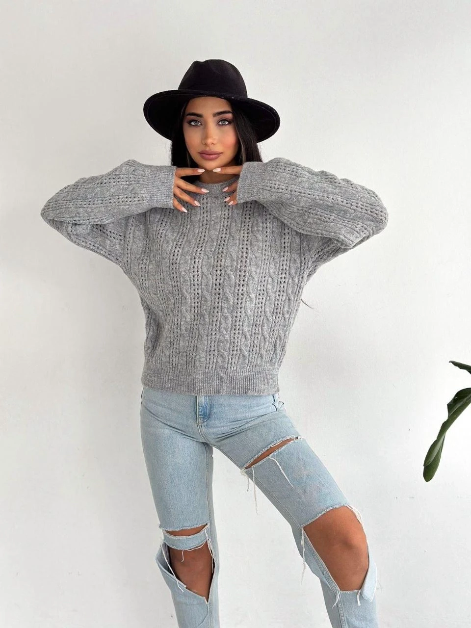 Saç Örgü Desen Triko Kazak