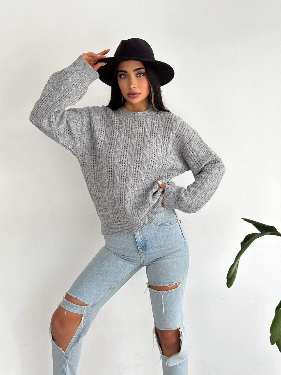 Saç Örgü Desen Triko Kazak