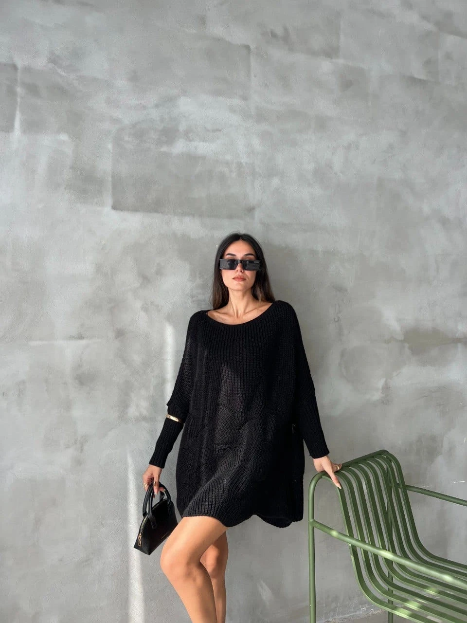 Salaş Kalıp Etekleri Delikli Triko Tunik Kazak