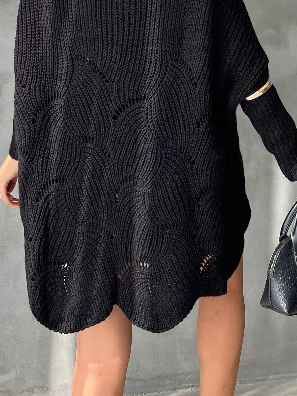 Salaş Kalıp Etekleri Delikli Triko Tunik Kazak