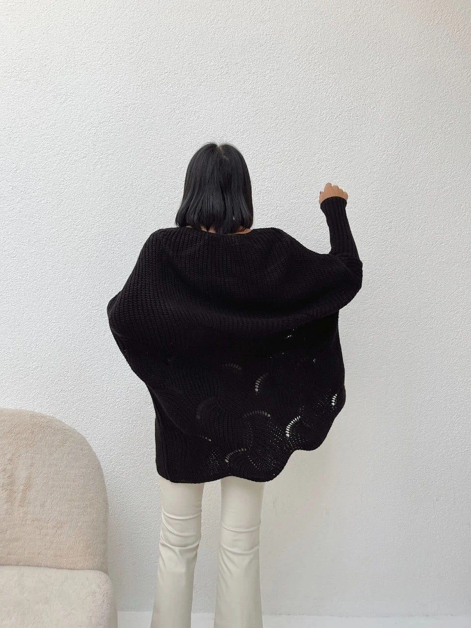 Salaş Kalıp Etekleri Delikli Triko Tunik Kazak