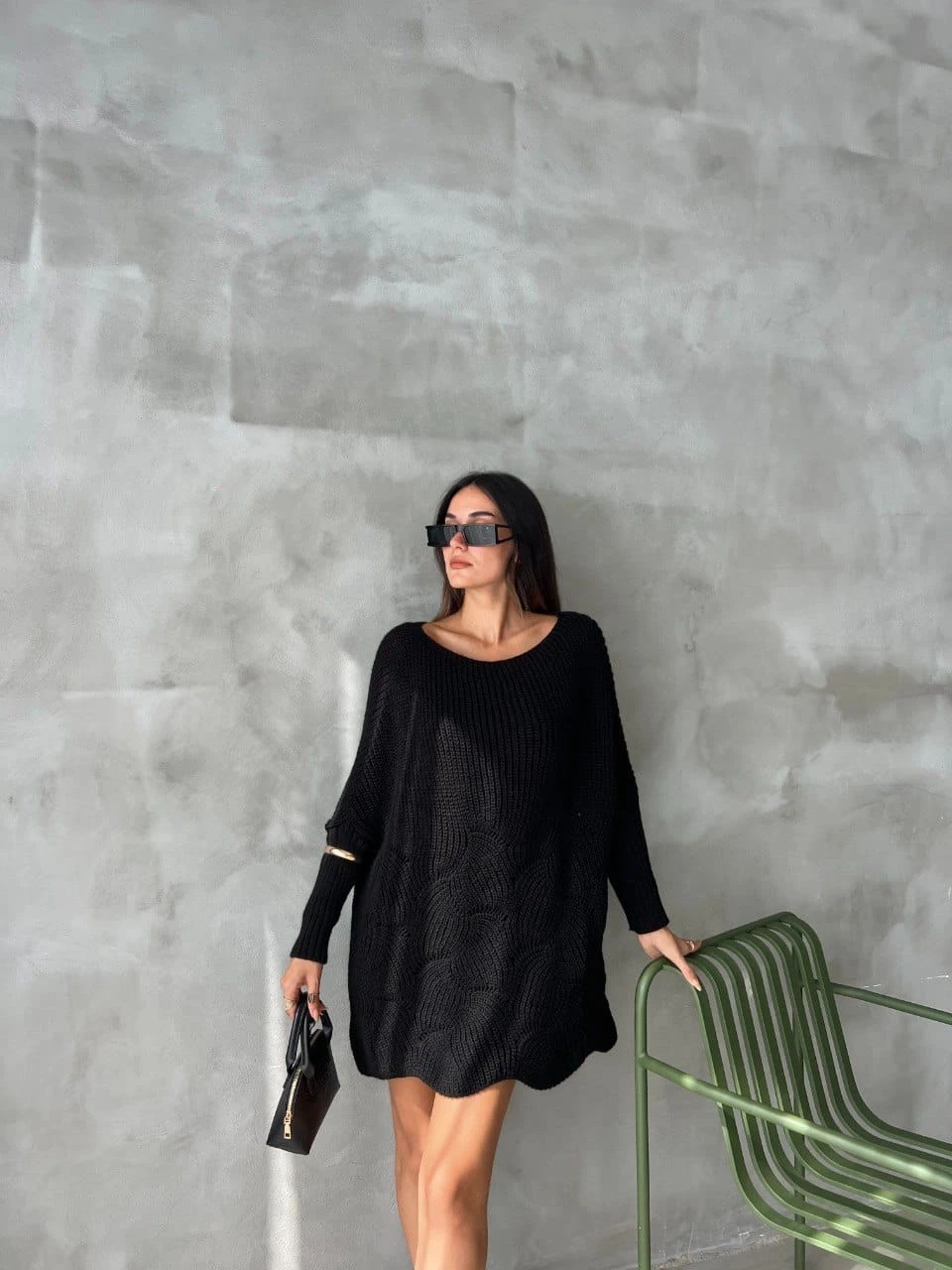 Salaş Kalıp Etekleri Delikli Triko Tunik Kazak