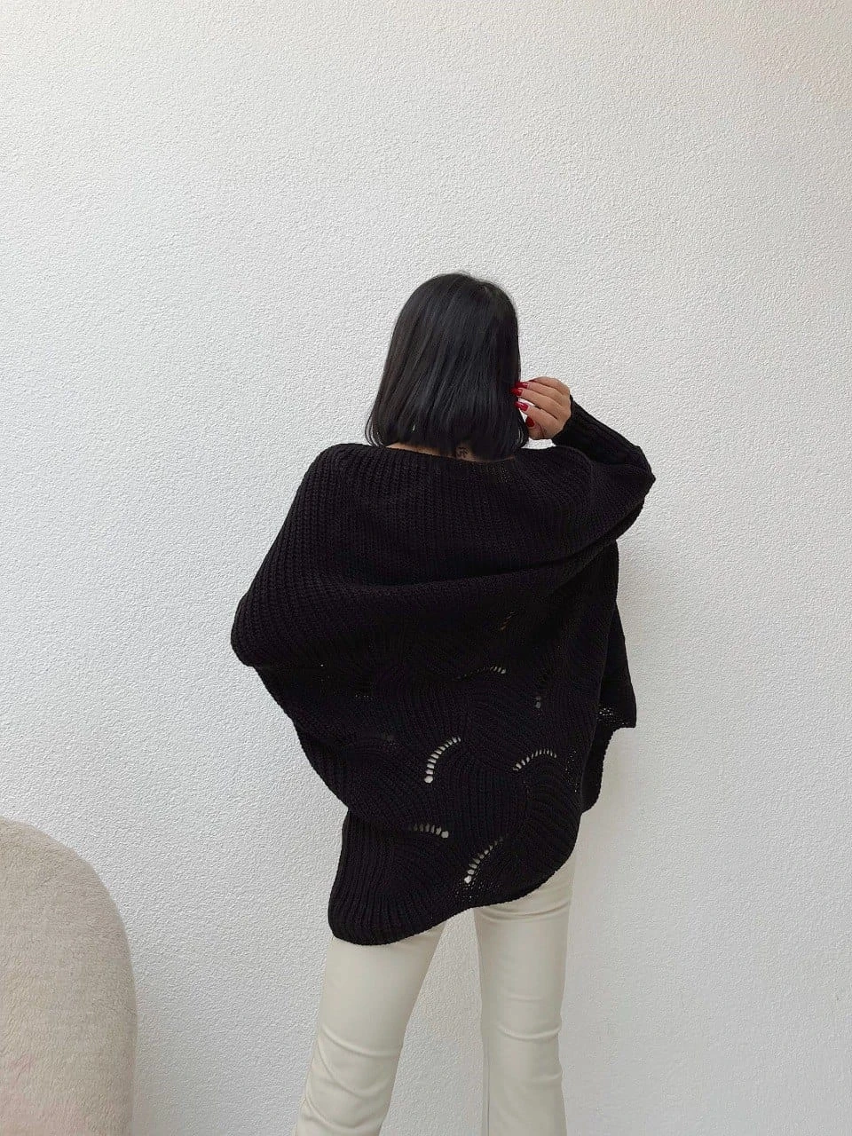 Salaş Kalıp Etekleri Delikli Triko Tunik Kazak