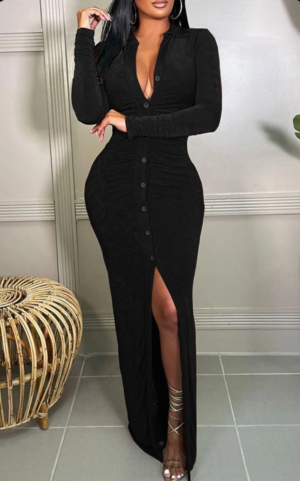 Sandy Kumaş Düğme Detaylı Elbise