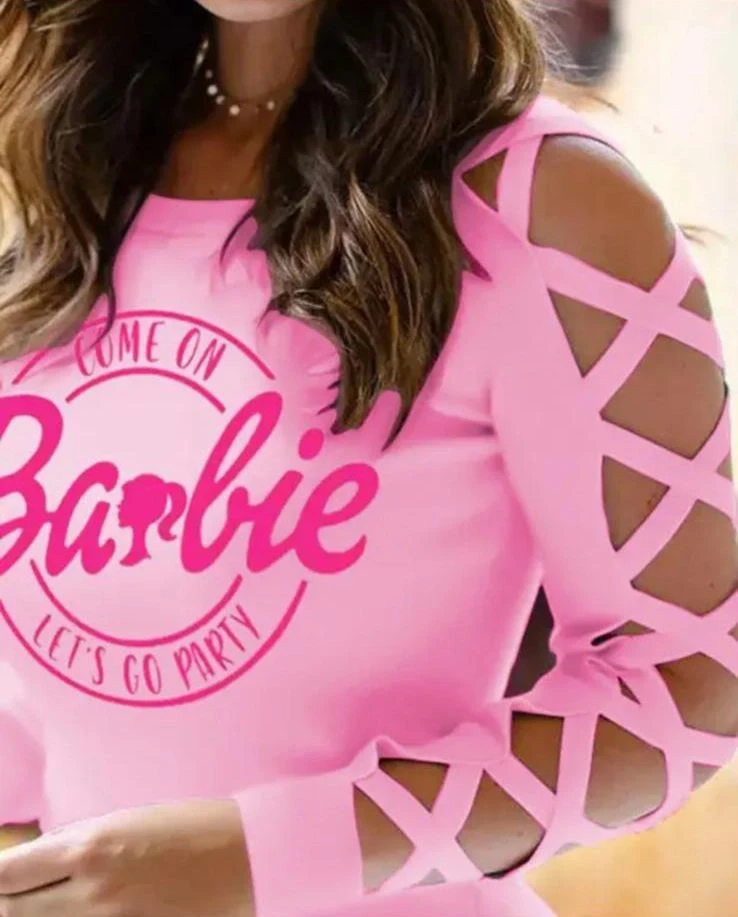 Scuba Dalgıc Kumaş Barbie Baskı Detaylı Bluz