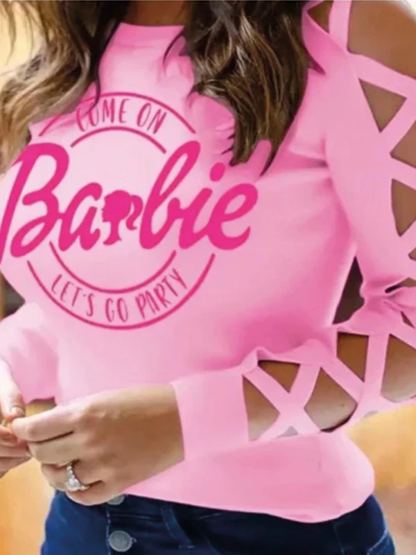 Scuba Dalgıc Kumaş Barbie Baskı Detaylı Bluz