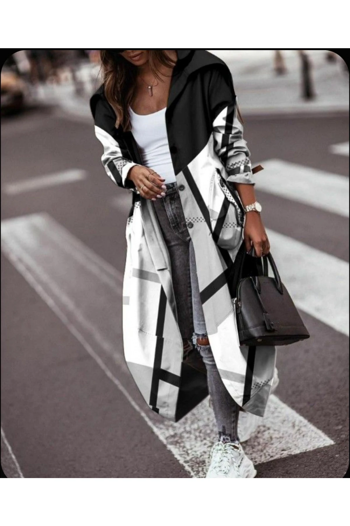 Scuba Dalgıç Kumaş Çizgili  Düğme Detaylı Ceket