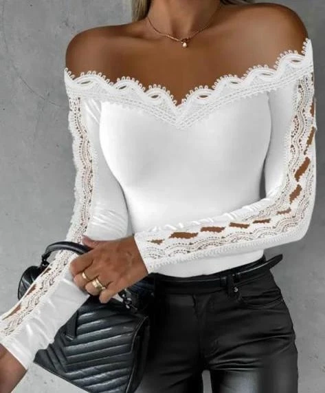 Scuba Dalgıç  Kumaş  Dantel Detaylı Bluz