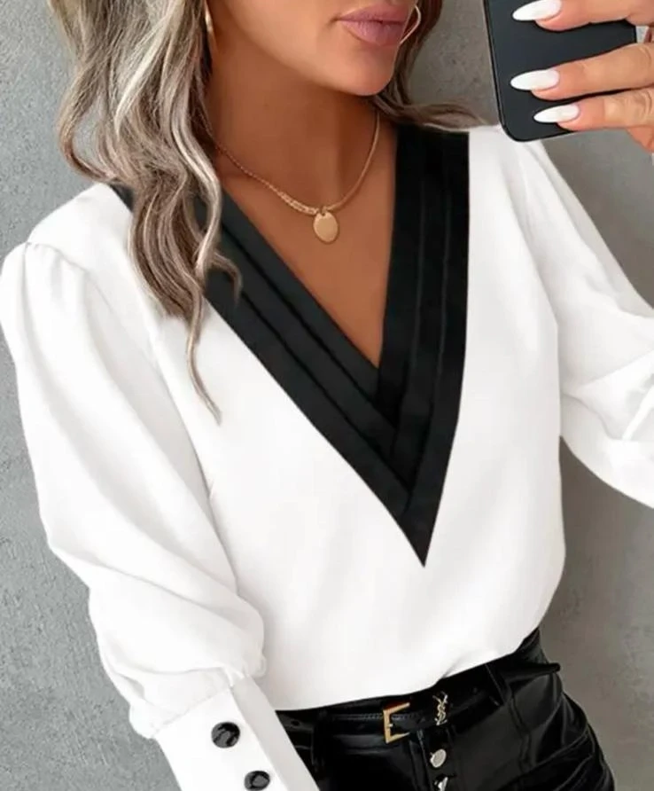 Scuba Dalgıç Kumaş Düğme Detaylı Bluz