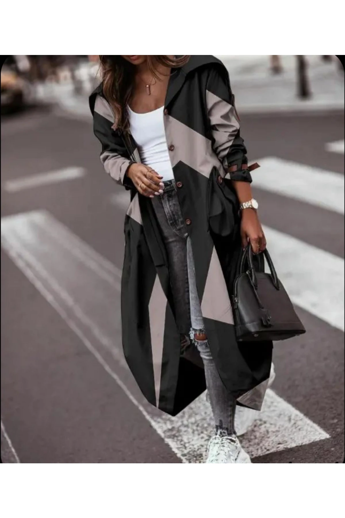 Scuba Dalgıç Kumaş Düğme Detaylı Desenli Ceket