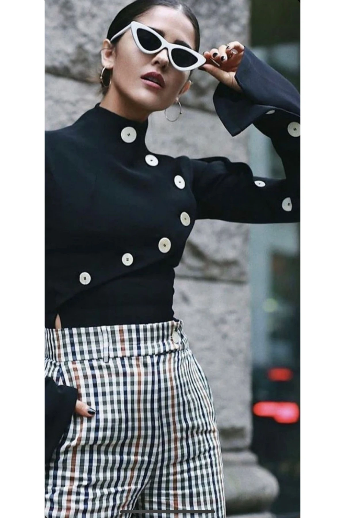 Scuba Dalgıç Kumaş Düğme Detaylı Tasarım Bluz