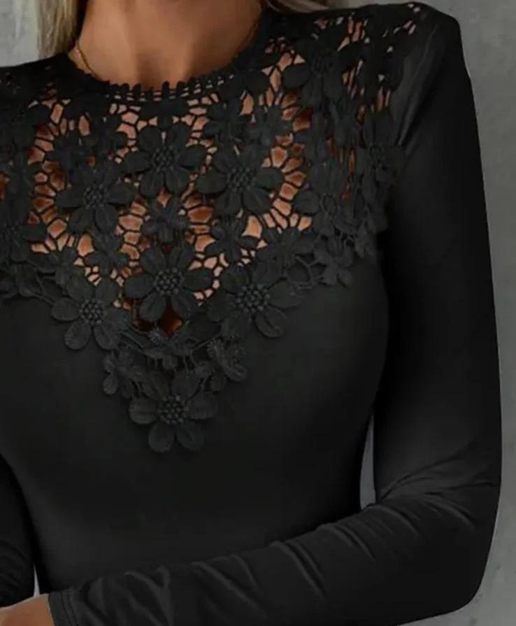 Scuba Dalgıç Kumaş  Güpür Detaylı Bluz