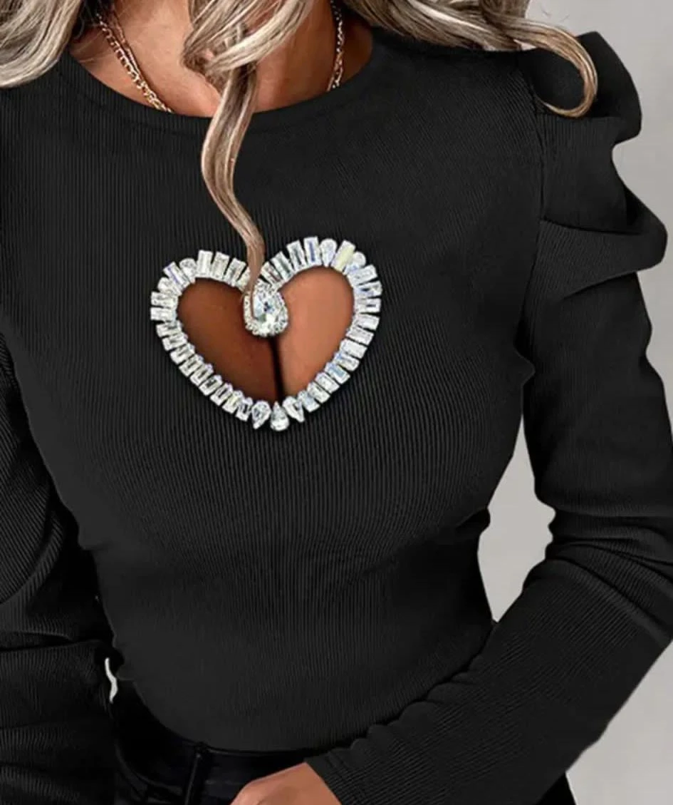 KaşkorseKumaş İthal Taş Kalp Detaylı Bluz