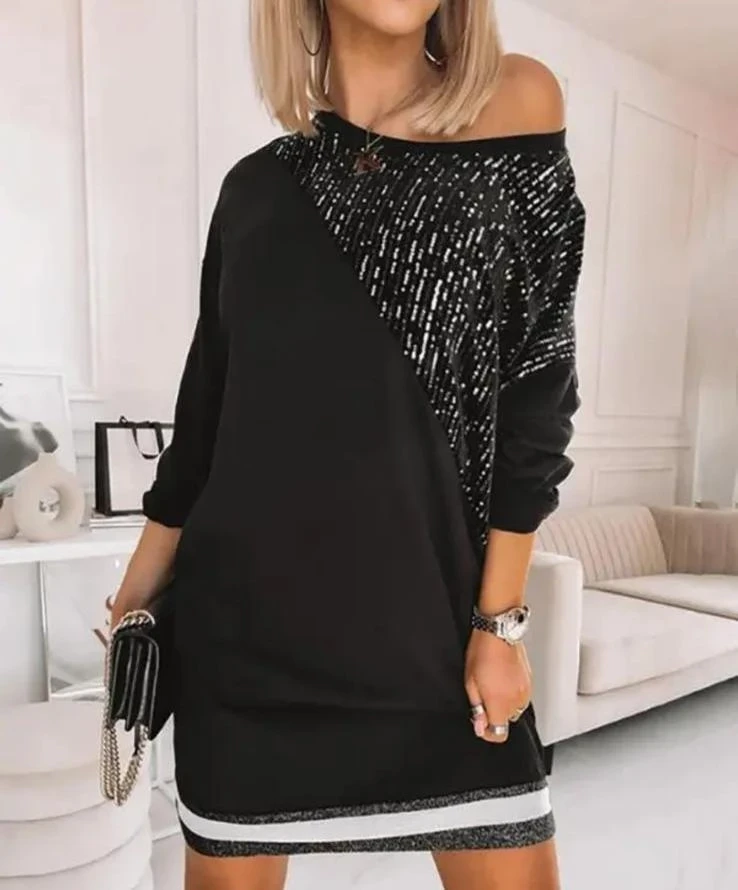 Scuba Dalgıç Kumaş Payet Detaylı Elbise