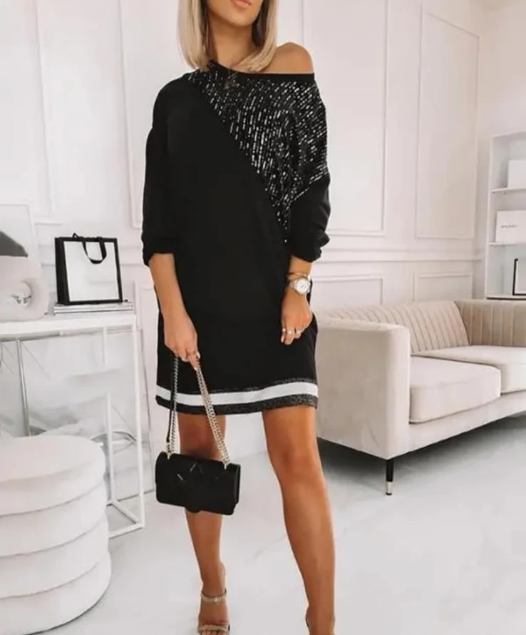 Scuba Dalgıç Kumaş Payet Detaylı Elbise