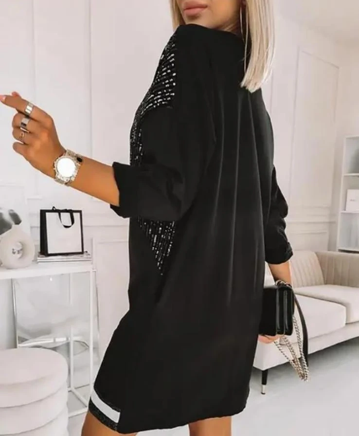 Scuba Dalgıç Kumaş Payet Detaylı Elbise